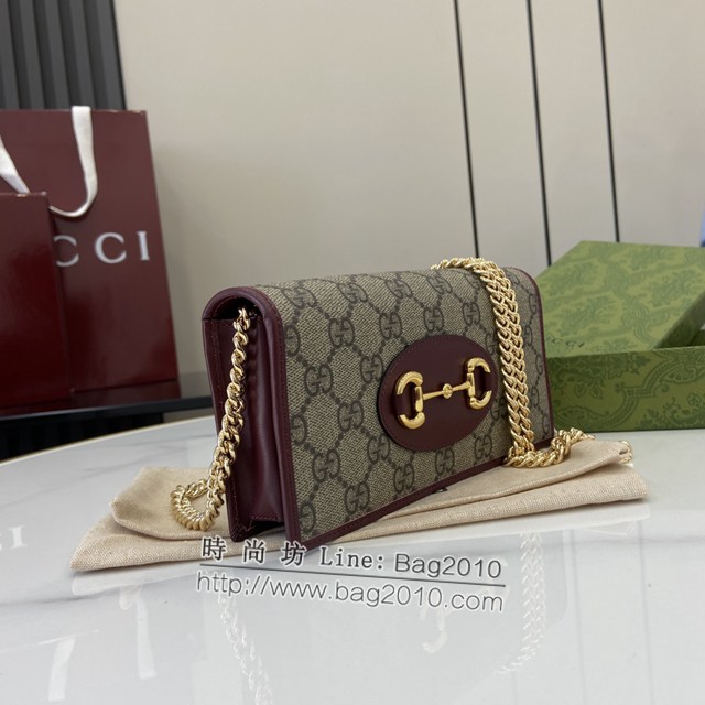 Gucci專櫃古馳最新款GG字母圖案Horsebit 1955系列鏈帶錢包 jh2176型號：621892